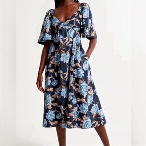 Abercrombie Blue Floral Midi Dress Twist Front Angel Sleeve Small Cottagecore